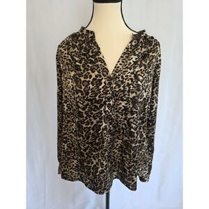 Anna‎ Kay Claudia Leopard Print V Neck Tunic Top Blouse Shirt Size Large